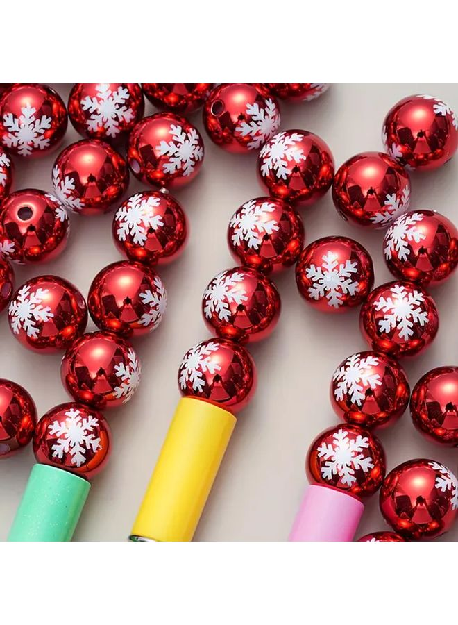 6pcs Red White Floral Acrylic Beads For Jewelry Making Christmas Decorations - Image 3
